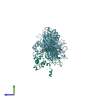 PDB entry 2isd coloured by chain, side view.