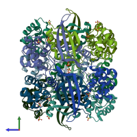 PDB entry 2iu7 coloured by chain, side view.