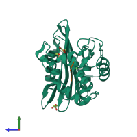 Hetero dimeric assembly 1 of PDB entry 2iwb coloured by chemically distinct molecules, side view.