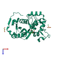 PDB entry 2iwb coloured by chain, top view.