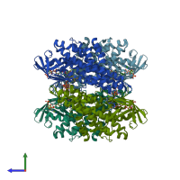 PDB entry 2ix5 coloured by chain, side view.