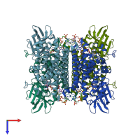 PDB entry 2ix5 coloured by chain, top view.