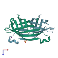 PDB entry 2izd coloured by chain, top view.