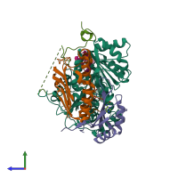 PDB entry 2j0s coloured by chain, side view.