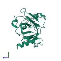 Monomeric assembly 1 of PDB entry 2j1z coloured by chemically distinct molecules, side view.