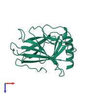Monomeric assembly 2 of PDB entry 2j1z coloured by chemically distinct molecules, top view.