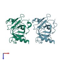 PDB entry 2j1z coloured by chain, top view.