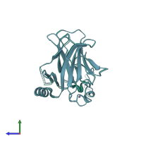 PDB entry 2j21 coloured by chain, side view.