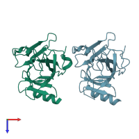PDB entry 2j21 coloured by chain, top view.