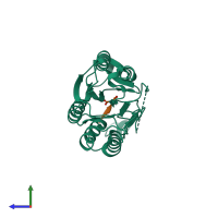 PDB entry 2j33 coloured by chain, side view.