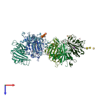 PDB entry 2j3u coloured by chain, top view.