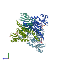 PDB entry 2j41 coloured by chain, side view.