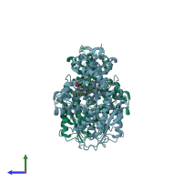 PDB entry 2j4d coloured by chain, side view.