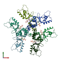 PDB entry 2j9l coloured by chain, front view.
