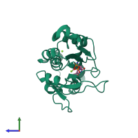 PDB entry 2jau coloured by chain, side view.