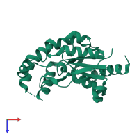 PDB entry 2jeo coloured by chain, top view.