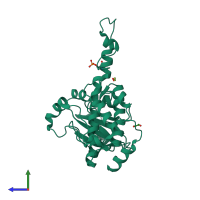 PDB entry 2jfm coloured by chain, side view.