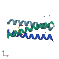 PDB entry 2jgo coloured by chain, front view.