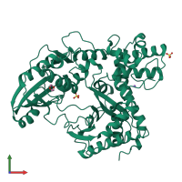 PDB entry 2jgp coloured by chain, front view.