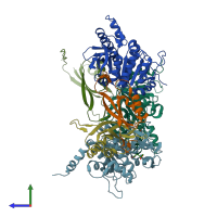 PDB entry 2jj4 coloured by chain, side view.