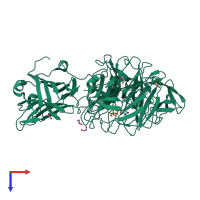 PDB entry 2jkb coloured by chain, top view.