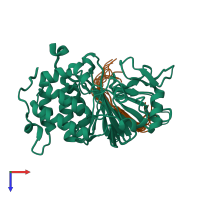 PDB entry 2jog coloured by chain, ensemble of 10 models, top view.