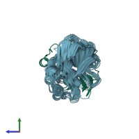 PDB entry 2jqf coloured by chain, ensemble of 10 models, side view.