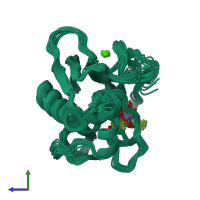 PDB entry 2jsd coloured by chain, ensemble of 20 models, side view.