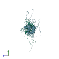 PDB entry 2jug coloured by chain, ensemble of 10 models, side view.