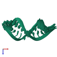 PDB entry 2jwv coloured by chain, ensemble of 10 models, top view.