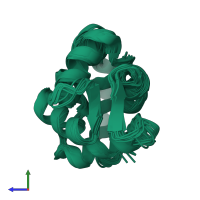 PDB entry 2jww coloured by chain, ensemble of 20 models, side view.