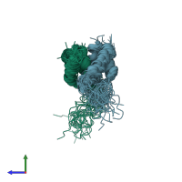 PDB entry 2jz1 coloured by chain, ensemble of 20 models, side view.