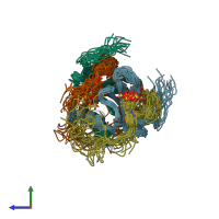 PDB entry 2k05 coloured by chain, ensemble of 20 models, side view.