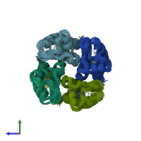 PDB entry 2k1e coloured by chain, ensemble of 20 models, side view.