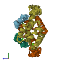 PDB entry 2k2f coloured by chain, ensemble of 20 models, side view.