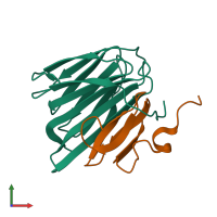 PDB entry 2k2s coloured by chain, front view.