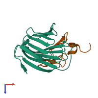 PDB entry 2k2s coloured by chain, top view.