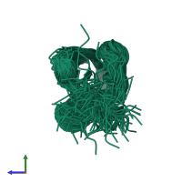 PDB entry 2k39 coloured by chain, ensemble of 116 models, side view.