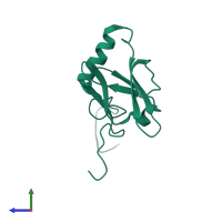 Monomeric assembly 1 of PDB entry 2k4z coloured by chemically distinct molecules, side view.