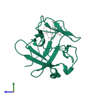 Fibroblast growth factor 1 in PDB entry 2k8r, assembly 1, side view.