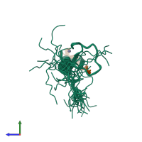 PDB entry 2ke1 coloured by chain, ensemble of 20 models, side view.