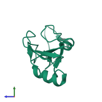 PDB entry 2kf4 coloured by chain, ensemble of 10 models, side view.