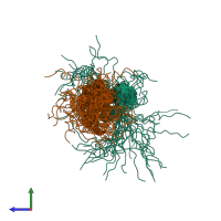 PDB entry 2kg7 coloured by chain, ensemble of 30 models, side view.