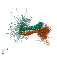 PDB entry 2kg7 coloured by chain, ensemble of 30 models, top view.