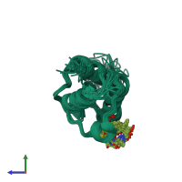 PDB entry 2kg9 coloured by chain, ensemble of 20 models, side view.