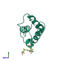 Monomeric assembly 1 of PDB entry 2kge coloured by chemically distinct molecules, side view.