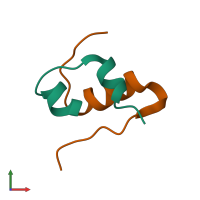 Hetero dimeric assembly 1 of PDB entry 2kjj coloured by chemically distinct molecules, front view.