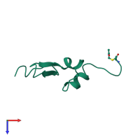 Monomeric assembly 1 of PDB entry 2kn1 coloured by chemically distinct molecules, top view.