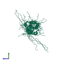 PDB entry 2kpt coloured by chain, ensemble of 20 models, side view.