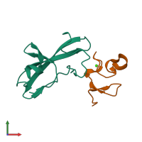 PDB entry 2kri coloured by chain, front view.